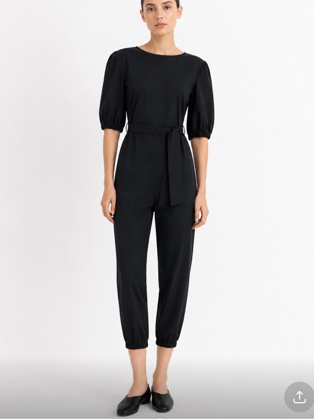 COS Cotton Black Puff-Sleeve Tie-Waist Minimalist Quiet Luxury Jumpsuit Size 2